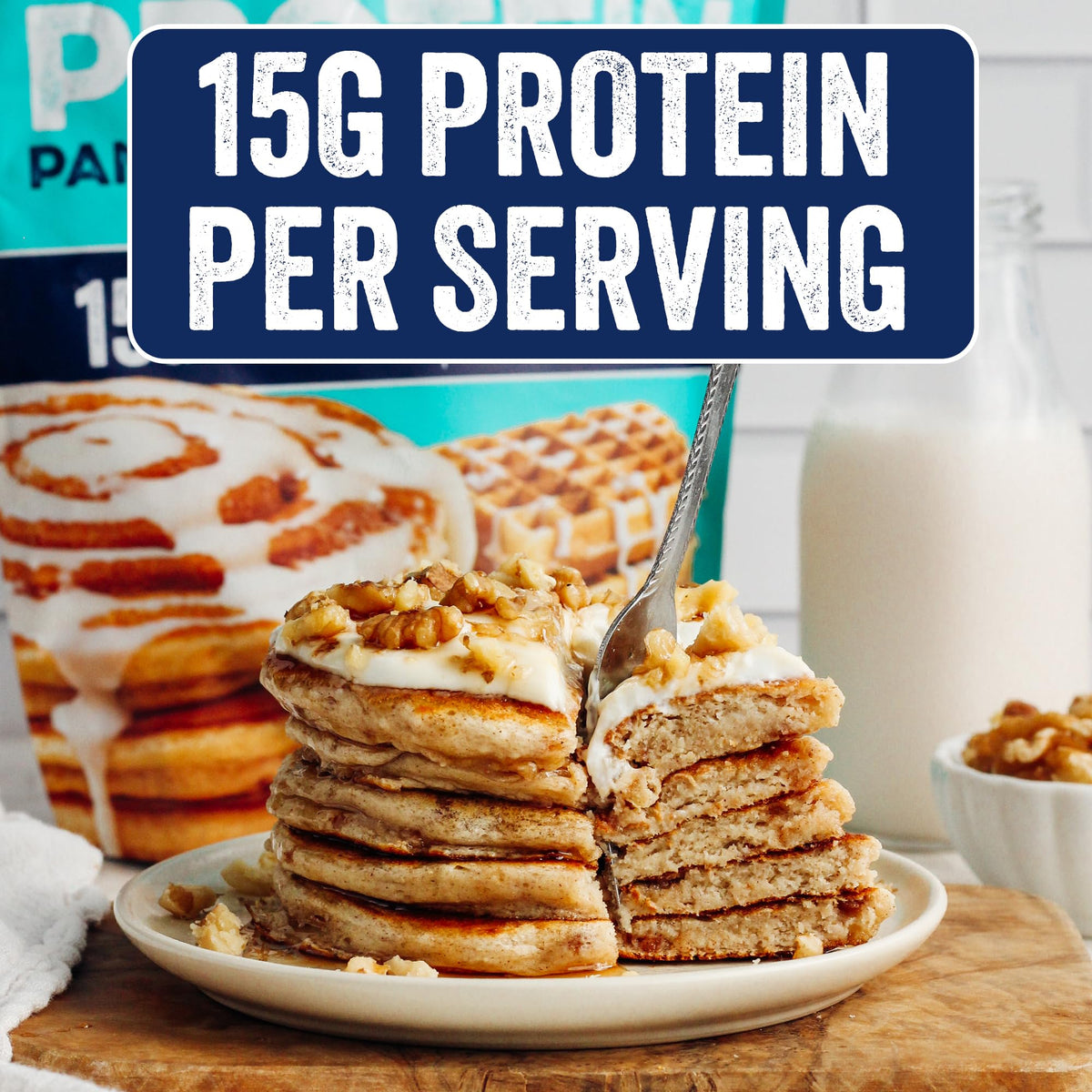 PEScience Fluffy pancakes on a plate with maple syrup evoke restaurant-quality taste.