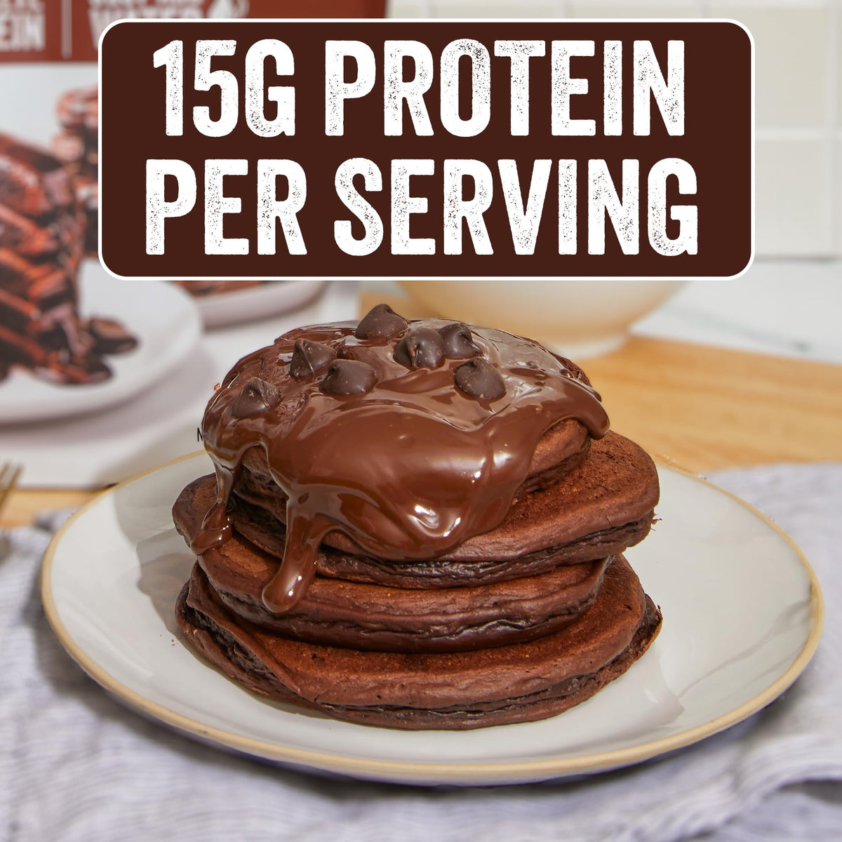 PEScience Protein Pancake Mix shows 15g protein per serving on the label