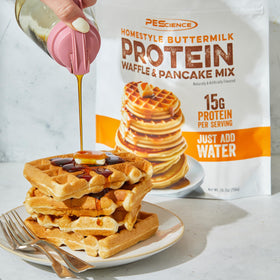 PEScience Protein Pancake Mix table spread demonstrates healthy meal option