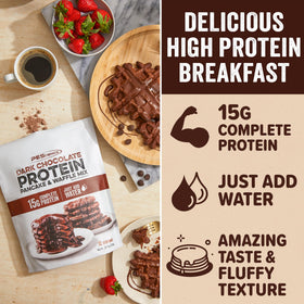 PEScience Protein Pancake Mix waffle stack with golden crust and great texture