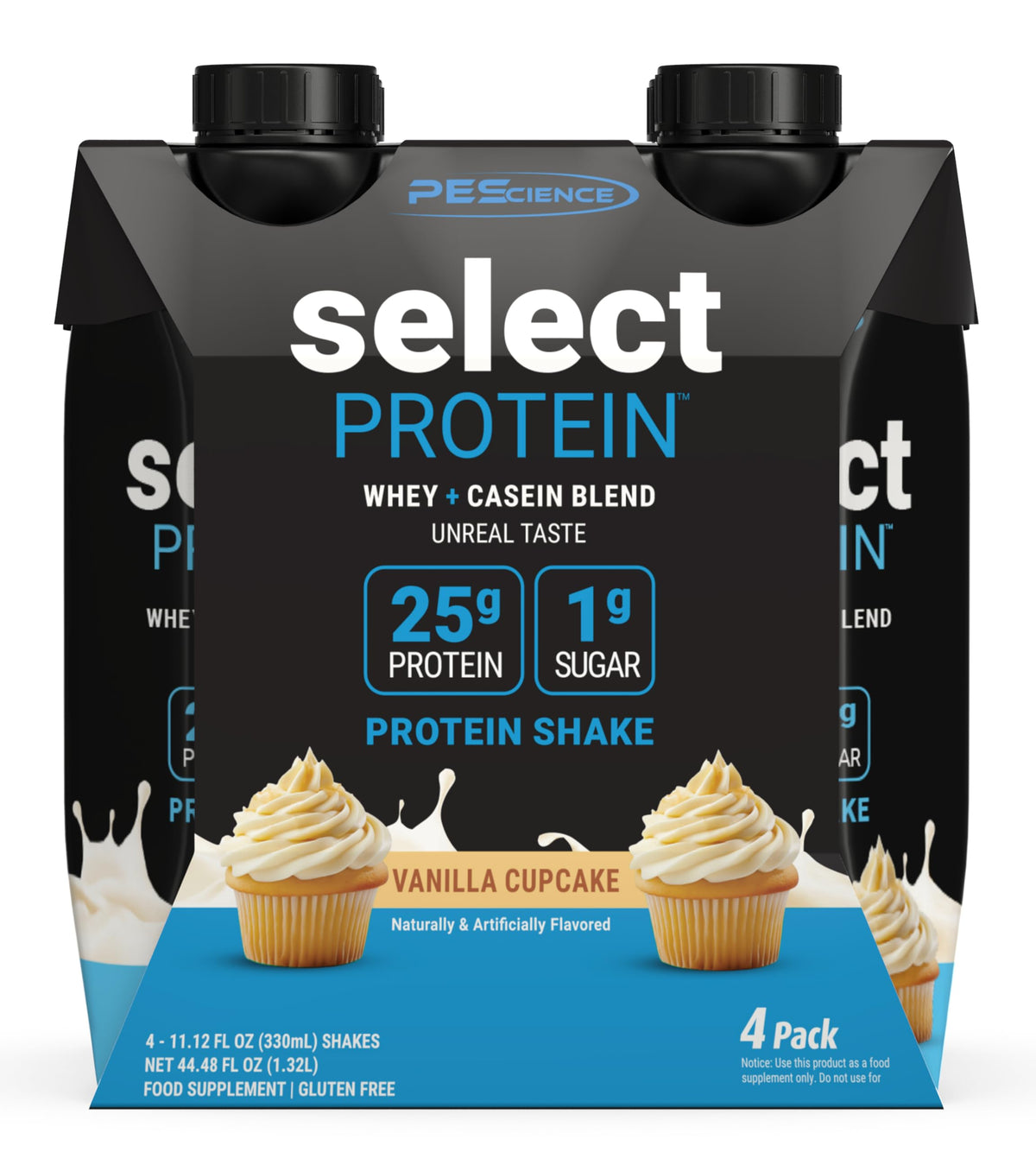 PEScience Select RTD bottle pour with high-protein nutrition on display