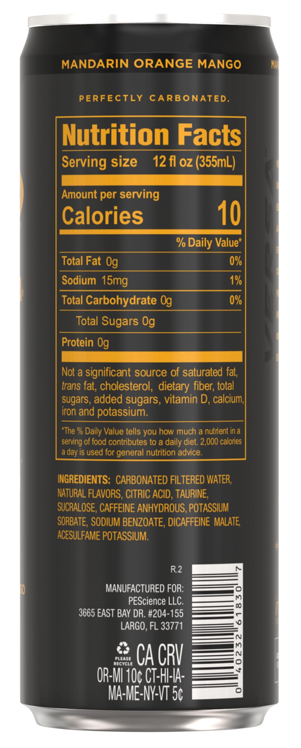 PEScience Versa Energy orange mango in glass with citrus aroma