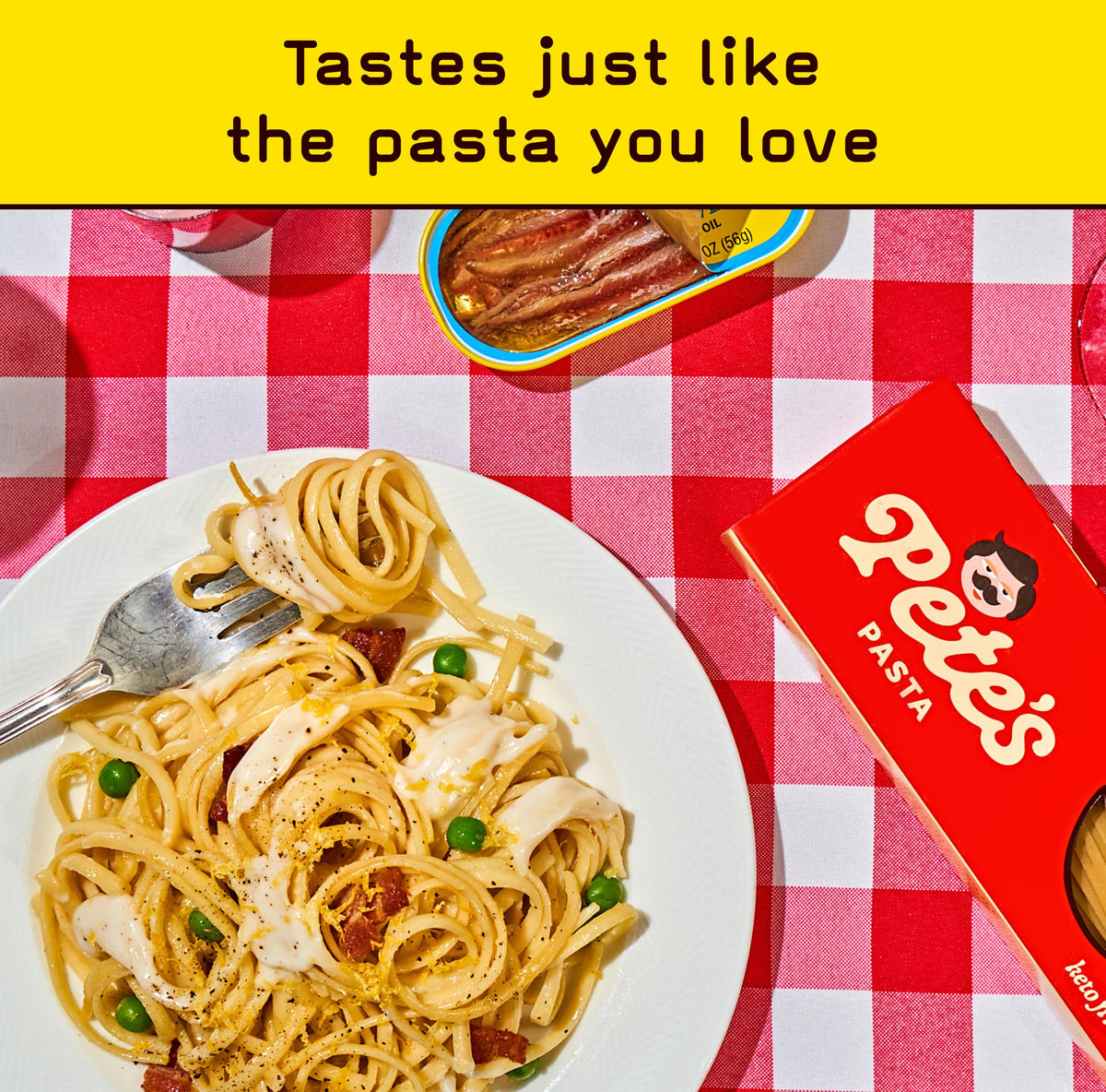 Pete’s Pasta linguine cooked with sauce ready to serve