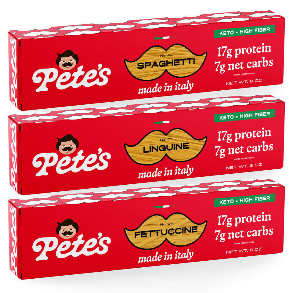 Pete’s Pasta low-carb spaghetti 8oz on plate, protein-forward and satisfying.