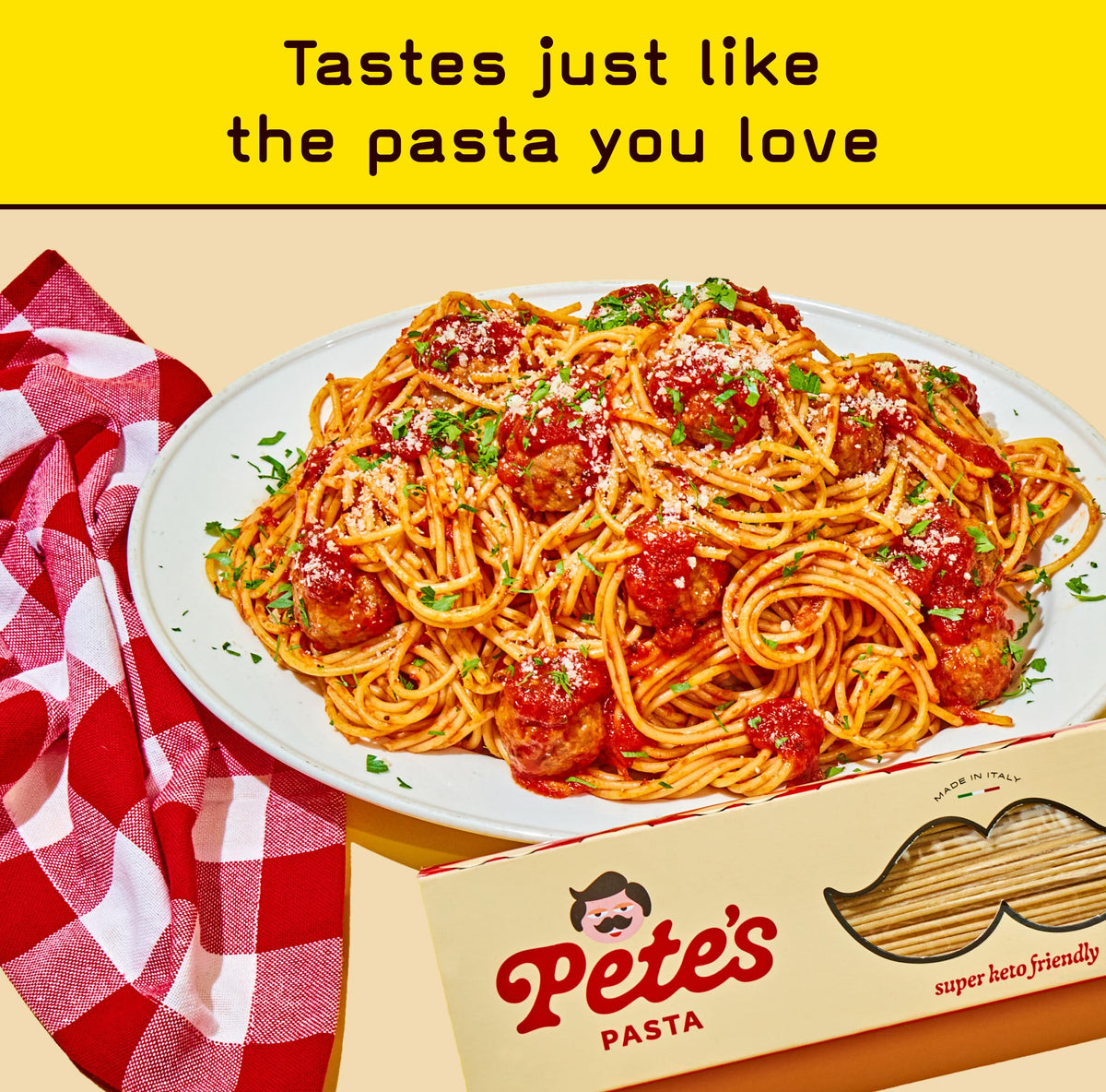 Pete's Pasta packaging displaying the 3-pack 8oz size.