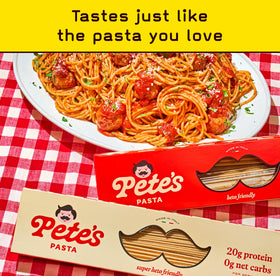 Pete's Pasta zero-carb pasta with 0g net carbs