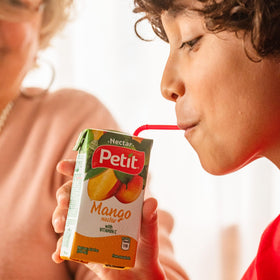 Petit Mango Nectar 24-pack-display promotes convenient, ready-to-serve tropical drinks.