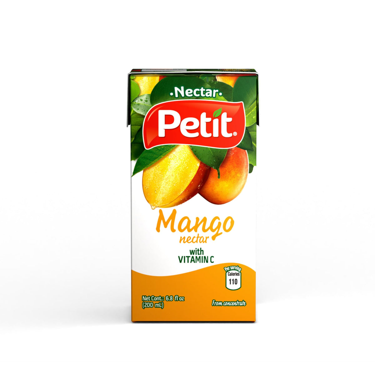Petit Mango Nectar glass-with-ice highlights chilled, tropical flavor ideal on warm days.