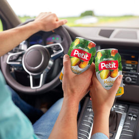 Close-up of Petit Mango Nectar label highlighting vitamin C content