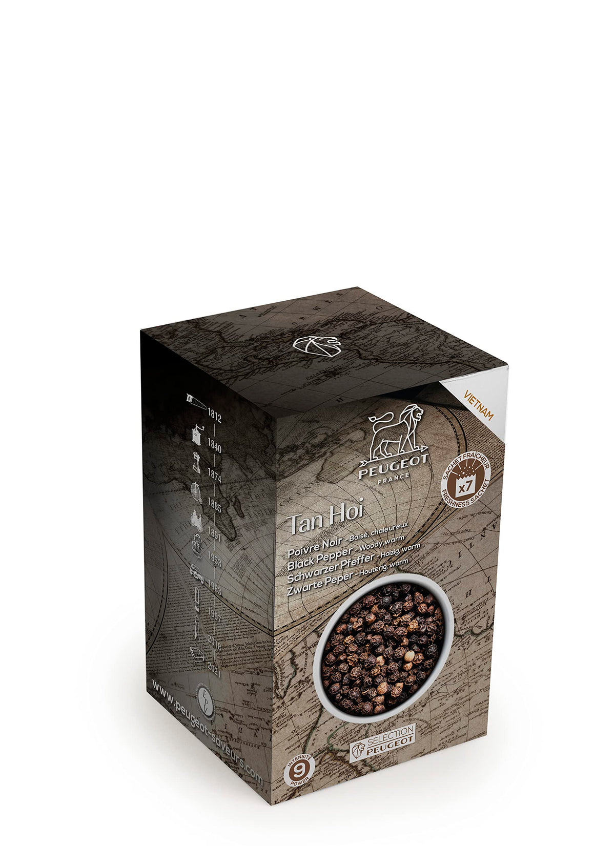 Peugeot Tan Hoi whole Vietnamese black peppercorns add warm, woody aroma to red meats.