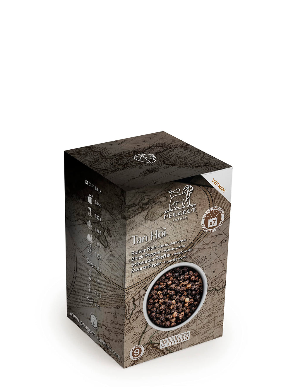 Peugeot Tan Hoi whole Vietnamese black peppercorns add warm, woody aroma to red meats.