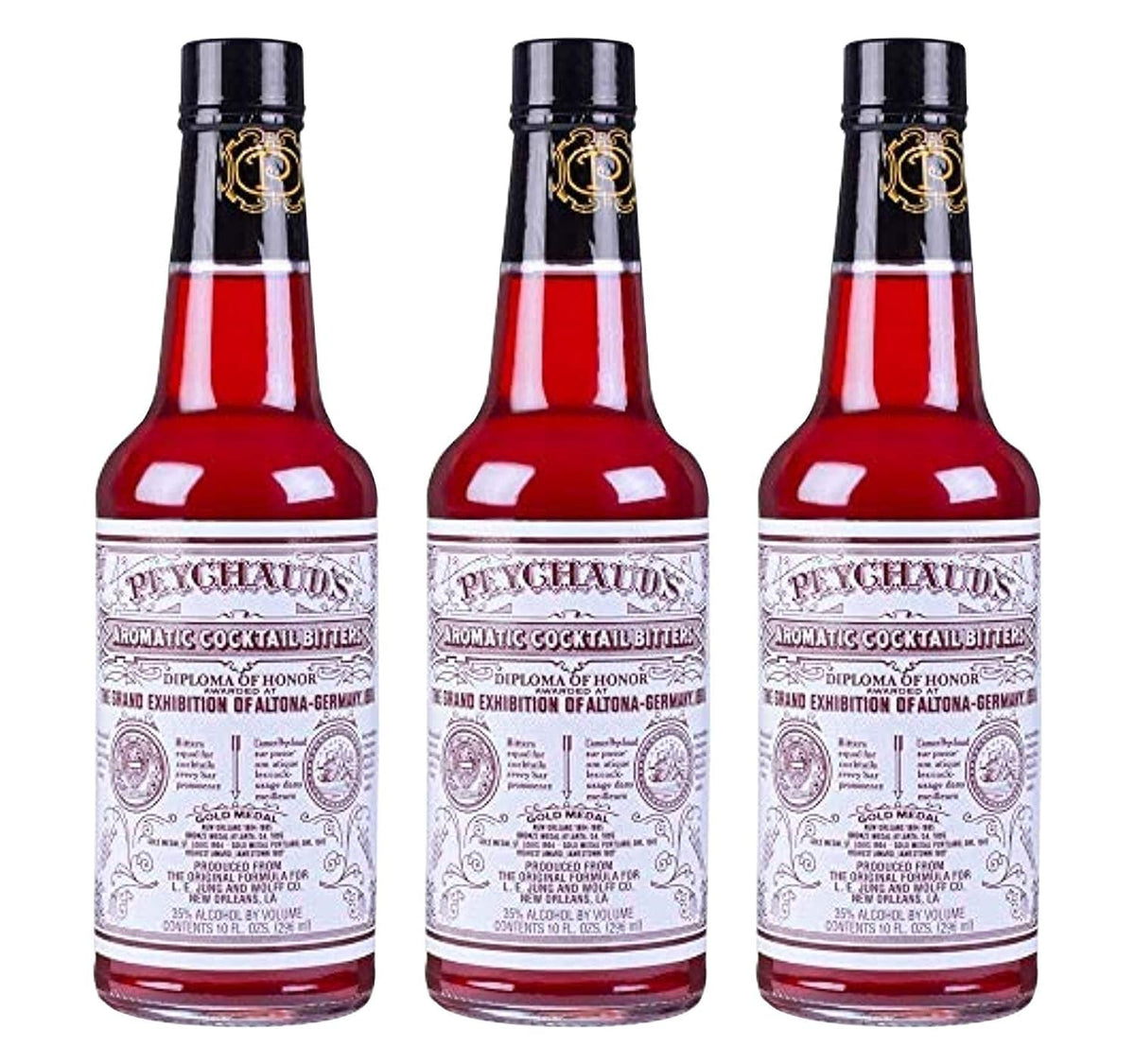 Peychaud's aromatic bitters bottle front view for classic cocktails