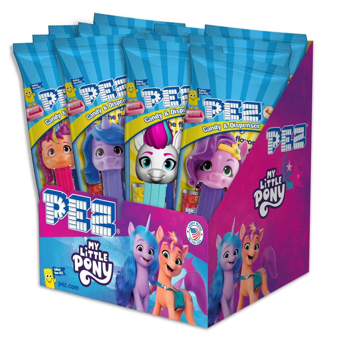 PEZ My Little Pony dispensers with candy refills, ideal for party favors and gift ideas.