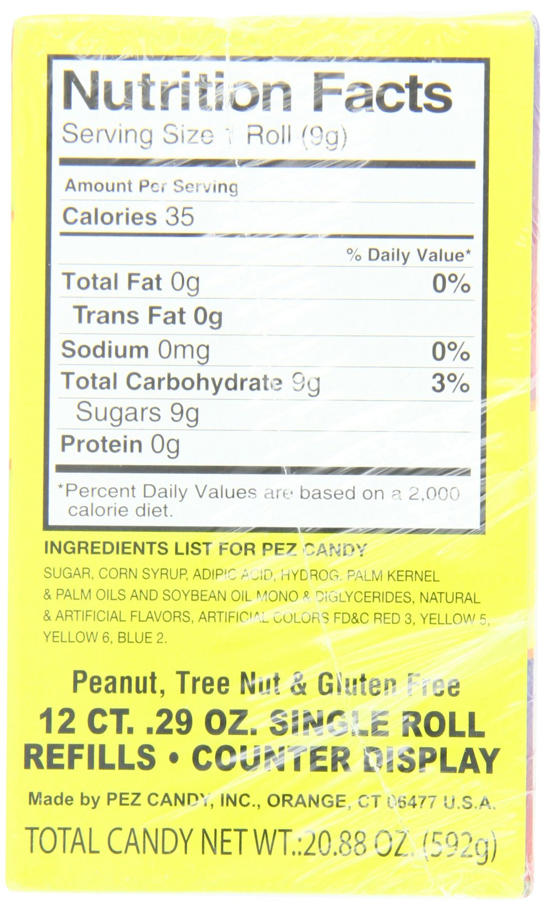 Close-up of 0.29 oz candy rolls for PEZ refills.