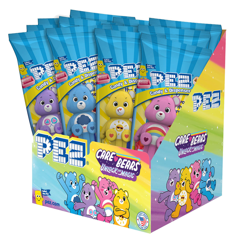 PEZ Care Bears dispenser with assorted candy for party favors and playful moments.