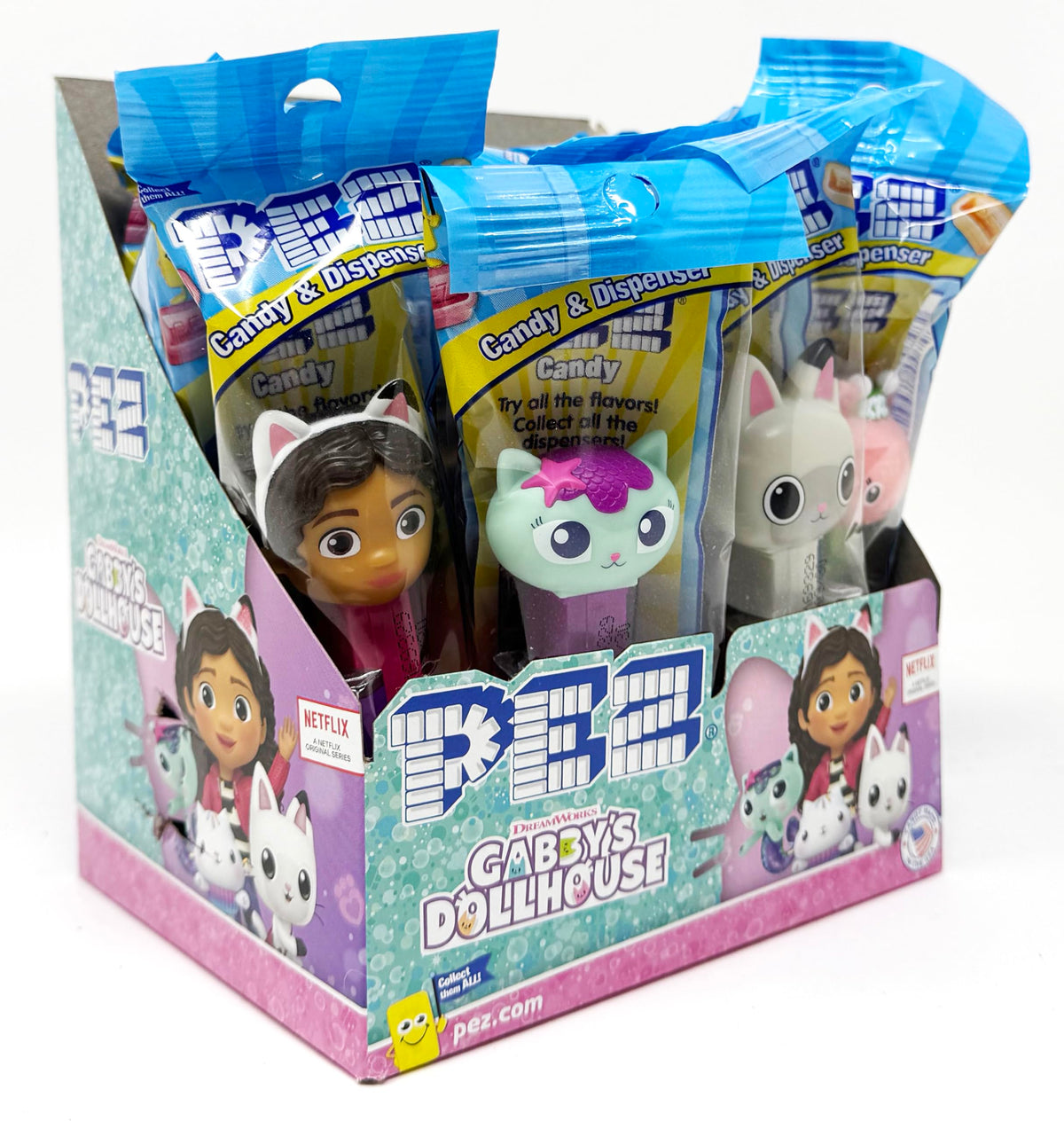 Gabby's Dollhouse dispenser, individually wrapped with candy refills for easy gifting.