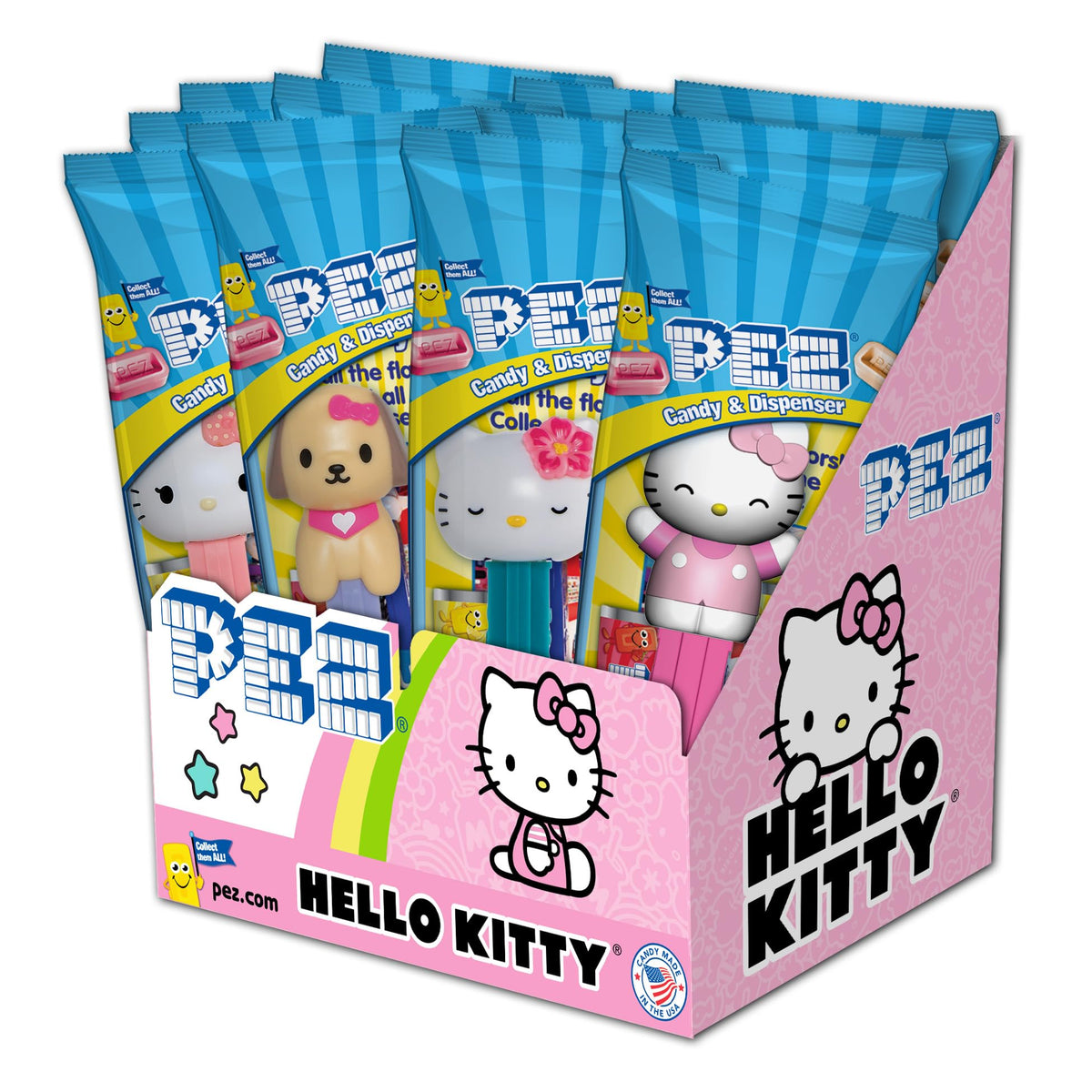 PEZ Hello Kitty candy dispensers twelve-pack for snacking and collection.
