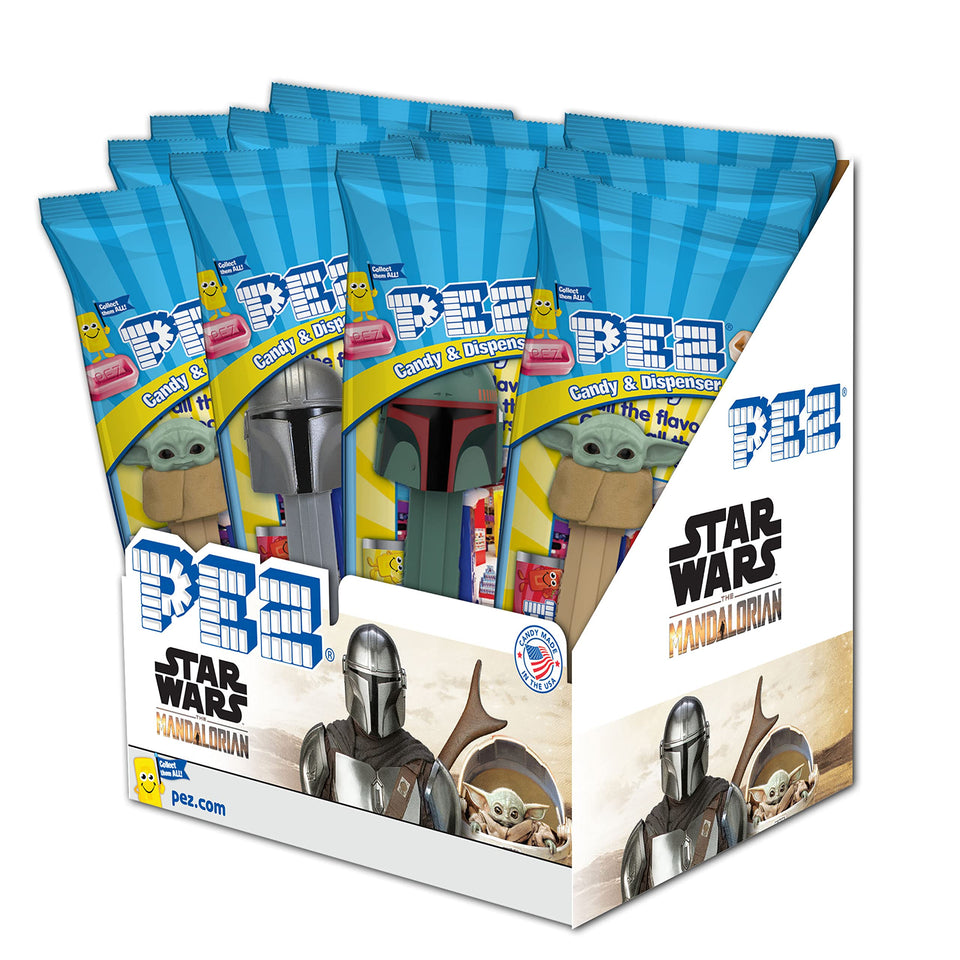PEZ Mandalorian 12-pack box with assorted characters for party favors.
