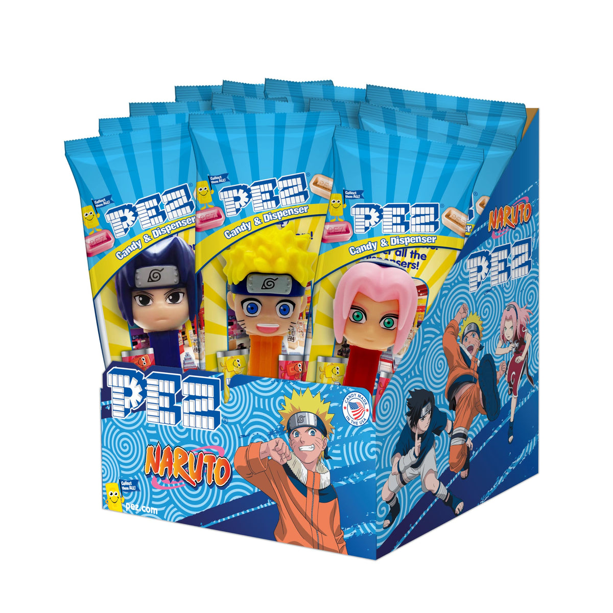 PEZ Naruto party pack with 12 dispensers for fun snacking and Naruto fan collectibles.