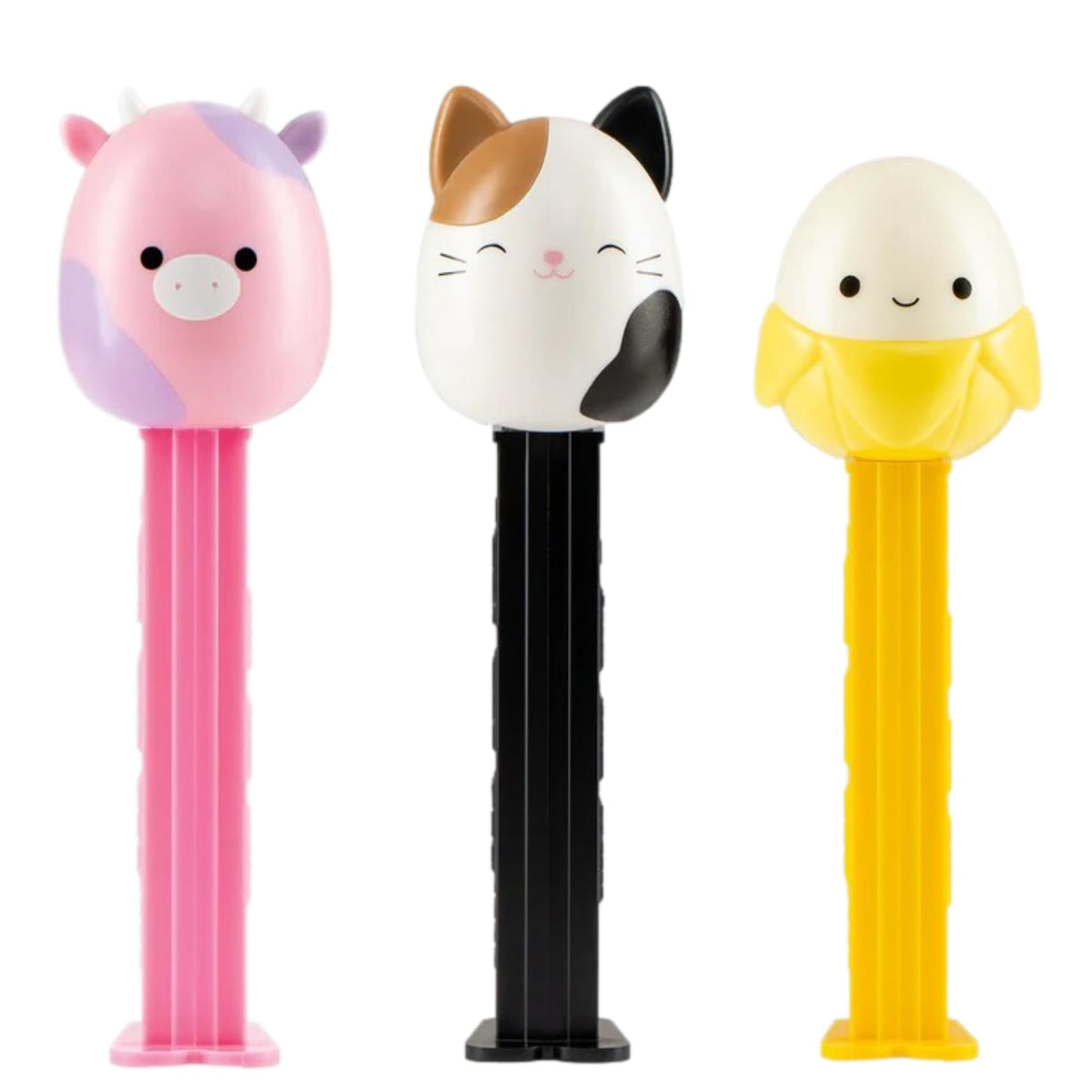 PEZ Squishmallows Cam the Cat dispenser close-up with candy refills for pretend play