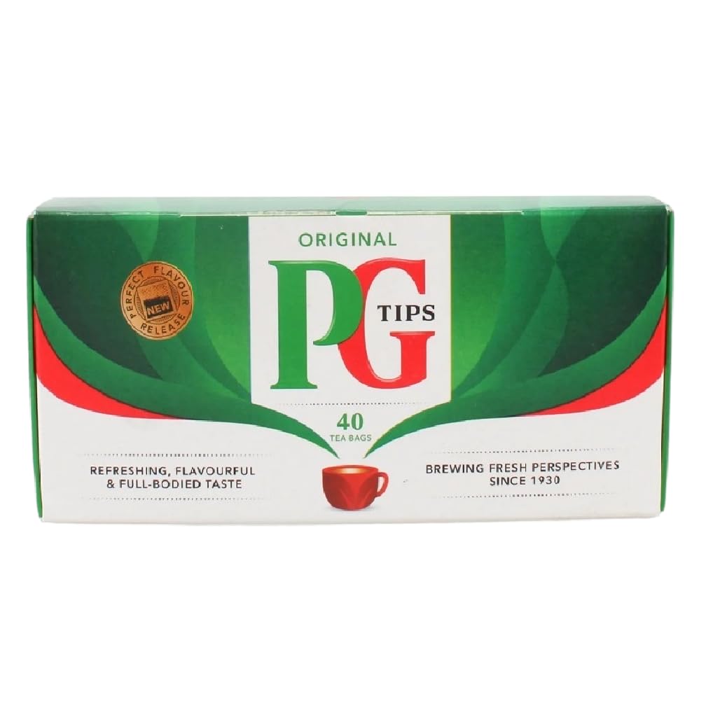 PG Tips Black Tea square bag close-up shows flavor release design for rich aroma.