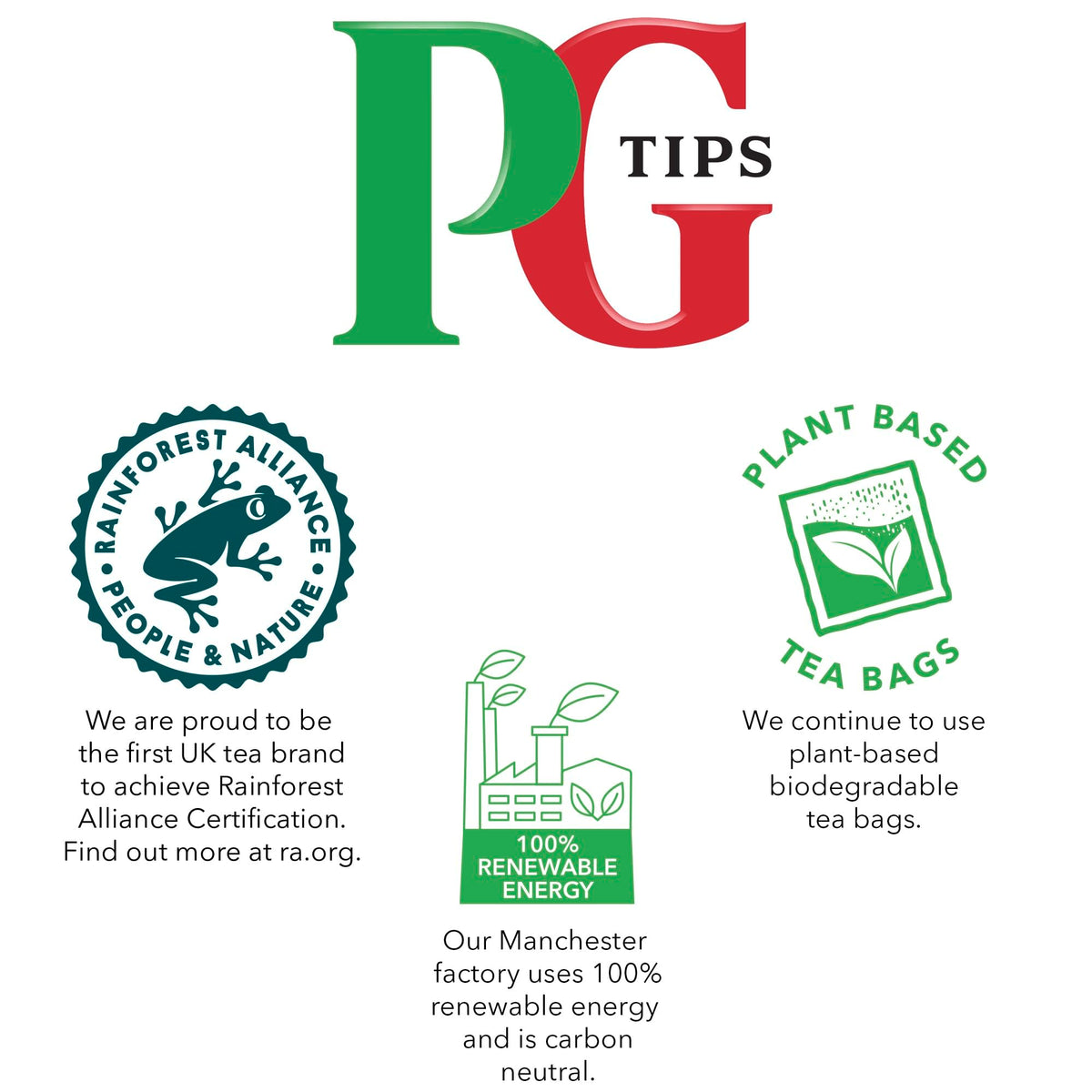PG Tips brewed cup of tea delivering a robust flavor with gentle caffeine.