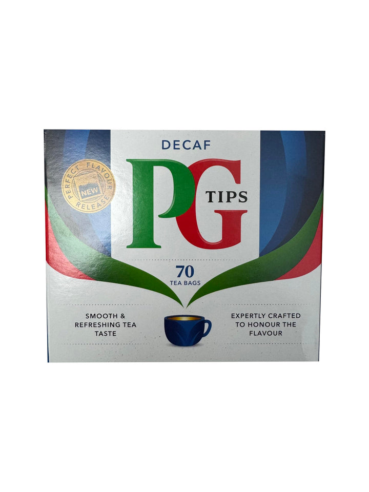 PG Tips Decaf 70ct box for easy home brewing.