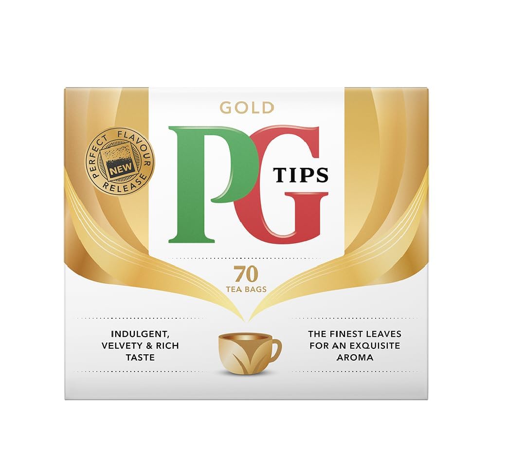 PG Tips Gold tea bags in a six-pack for quick, comforting morning brews
