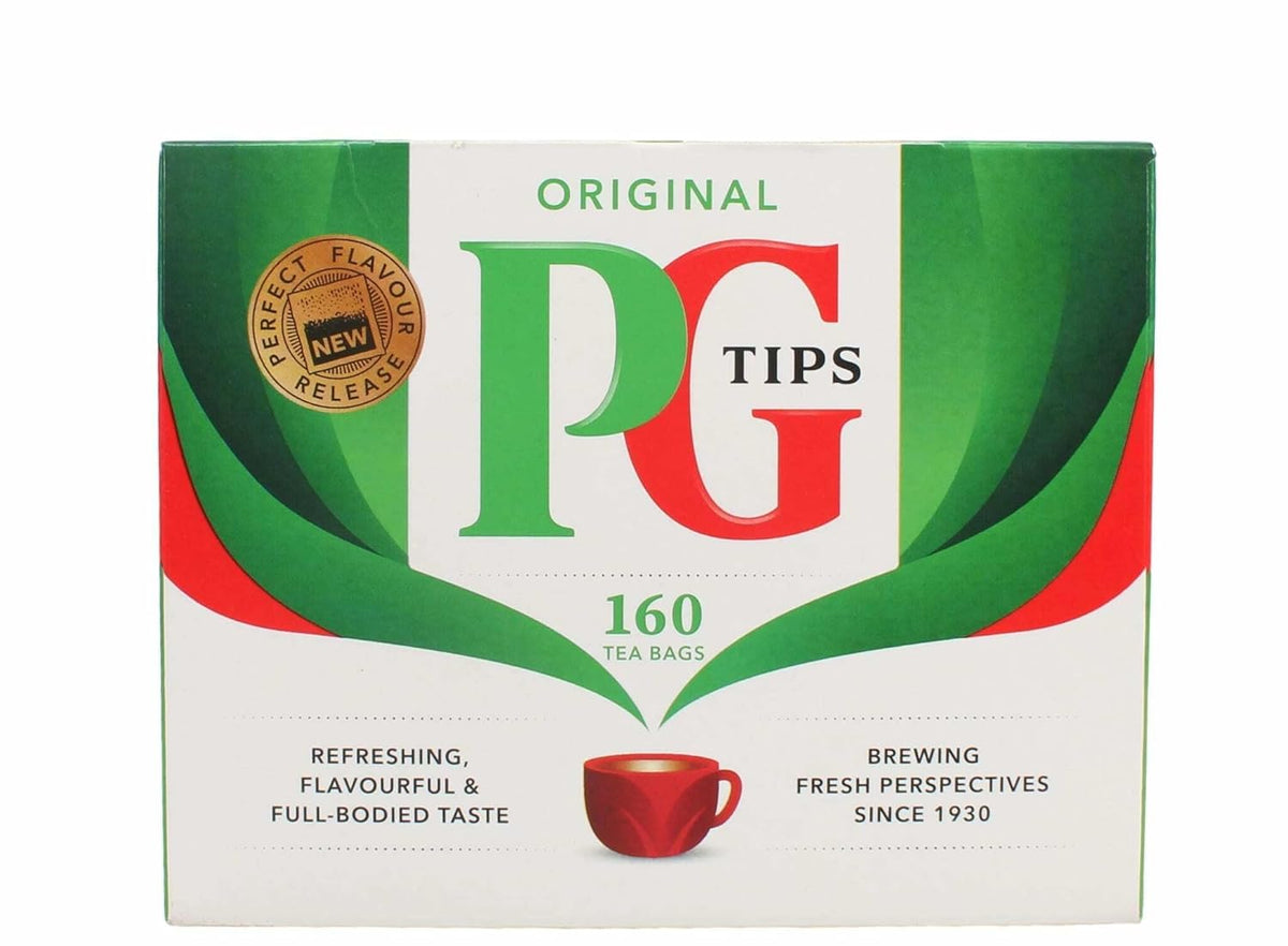 PG Tips Original tea-bag box with 160-count pyramids for easy daily brewing.