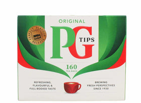 PG Tips Original tea-bag box with 160-count pyramids for easy daily brewing.