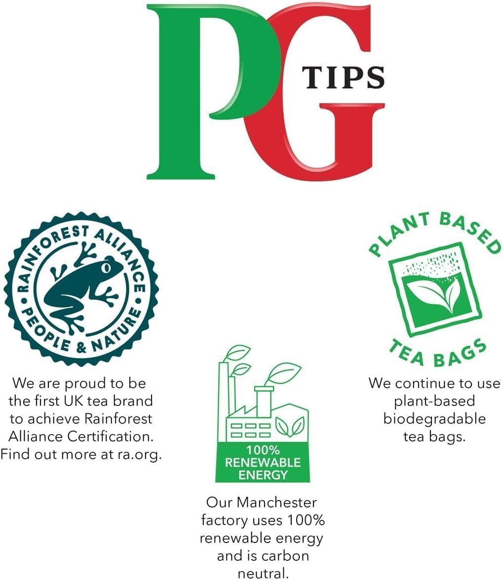 PG Tips brewed cup with steam, inviting a comforting moment.