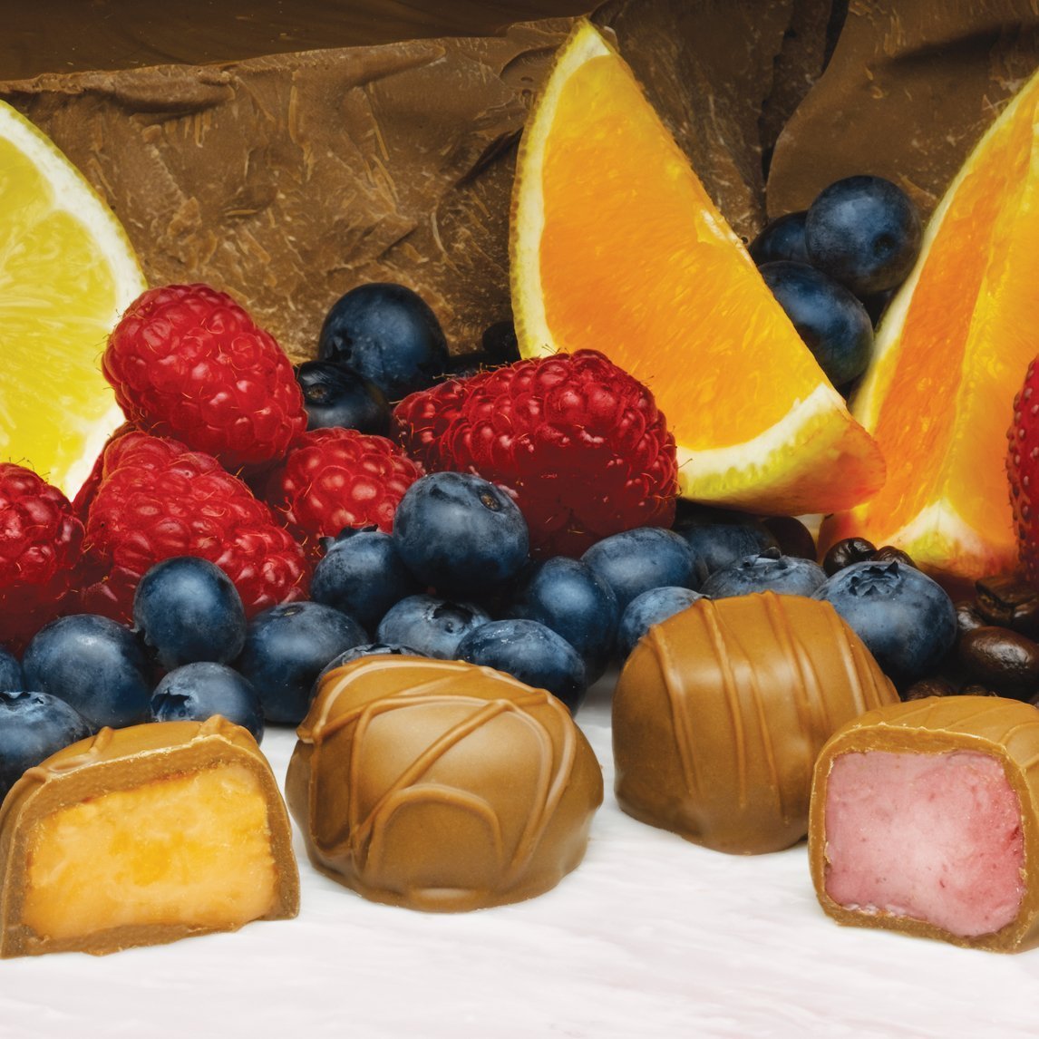 Philadelphia Candies blueberry cream close-up, showcasing a fruity center for tasting.