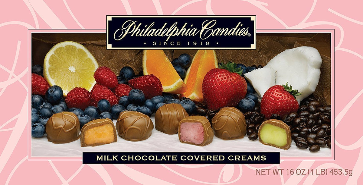 Philadelphia Candies milk chocolate assorted creams in a gift-ready 1 lb box.