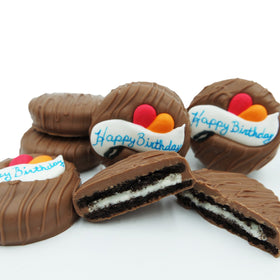 Philadelphia Candies milk chocolate covered Oreo cookies in a Happy Birthday box for celebrations.