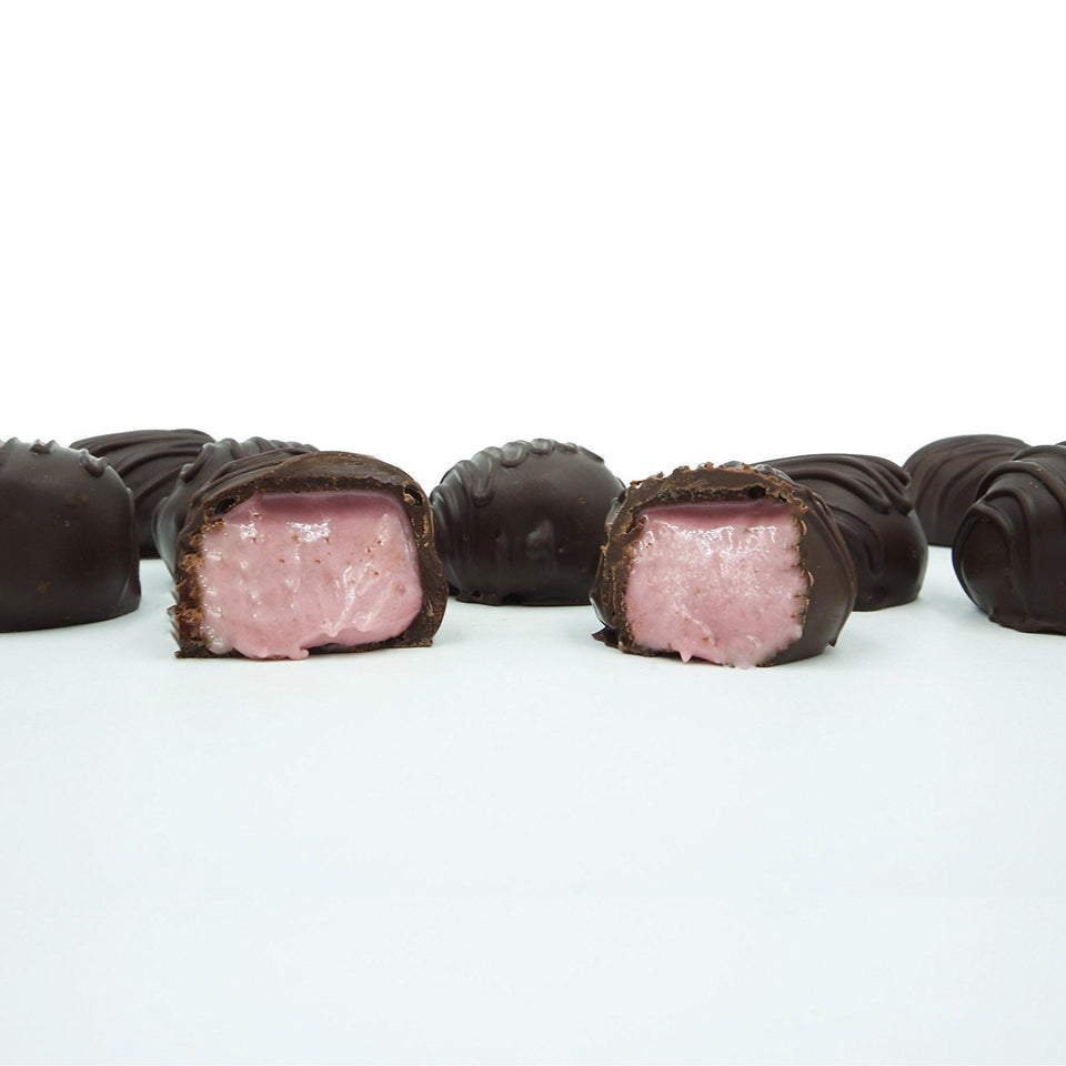 Philadelphia Candies Raspberry Creams in dark chocolate gift box, perfect for gifting.