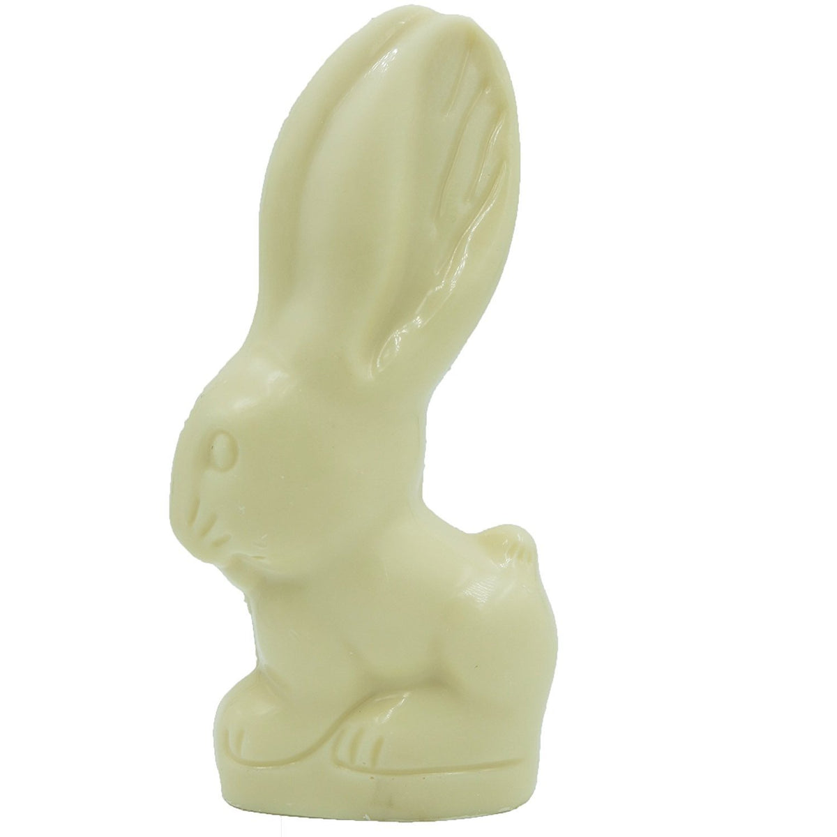 Philadelphia Candies solid white Easter Bunny 12oz closeup texture reveals silky, smooth chocolate for indulgence.