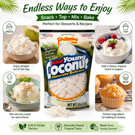 Philippine Brand dried young coconut snacks serving bowl for versatile snacking ideas