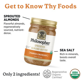 Philosopher Foods almond butter on toast, silky spread enhancing breakfast with protein and flavor