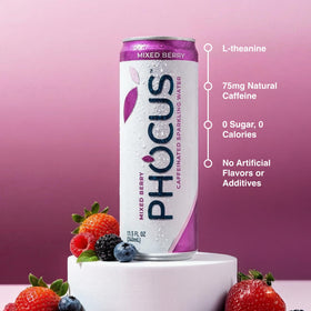 CLEAR CUT PHOCUS Mixed Berry can close-up with refreshing flavor and steady focus