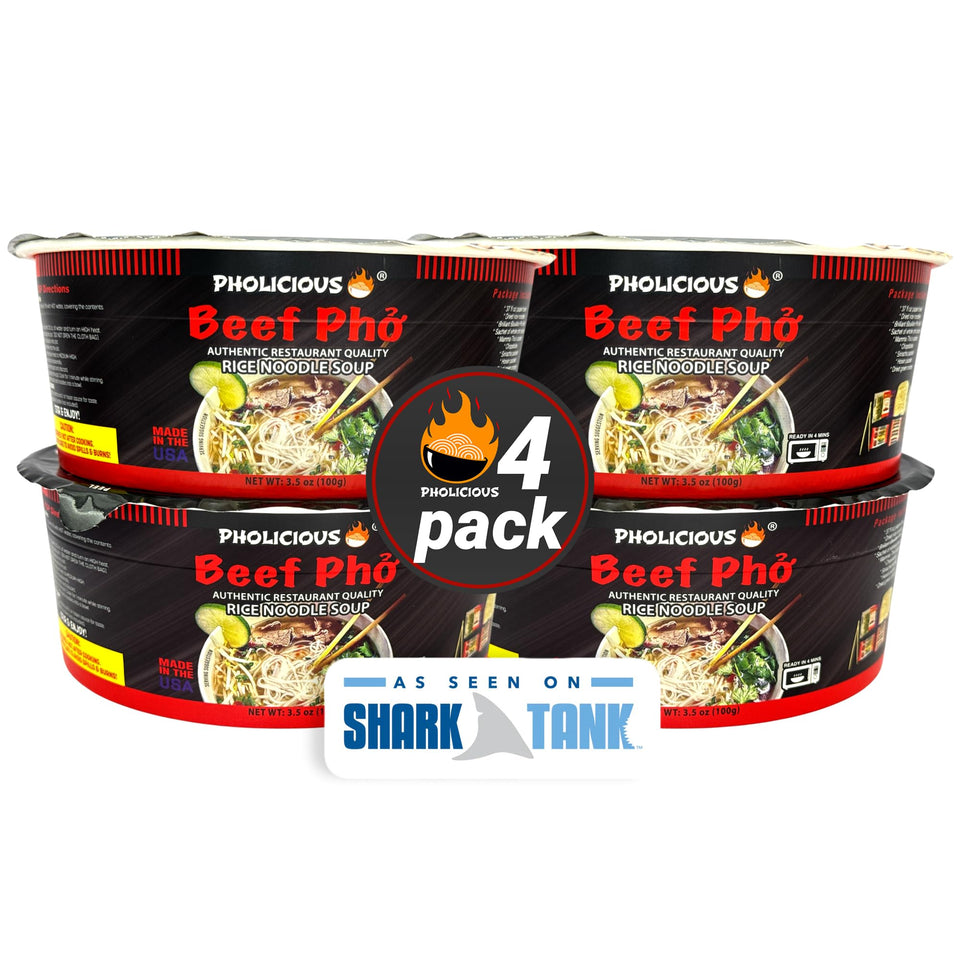 PhoLicious Instant Beef Pho bowl steaming, quick, comforting meal ready in minutes