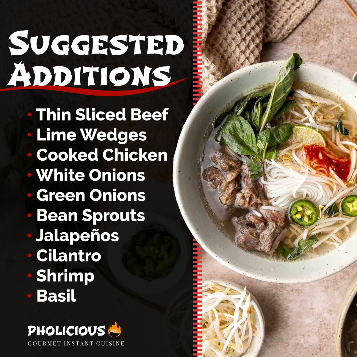 PhoLicious Pho bowl with fresh vegetables garnish to customize your bowl