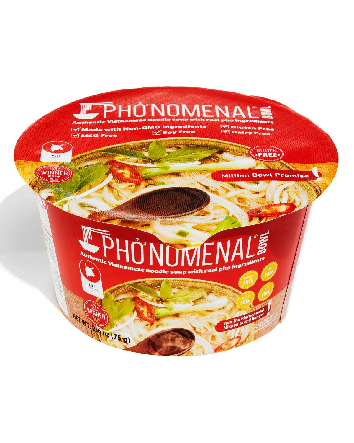 Pho'nomenal Bowl instant pho noodles gluten free ready for quick dinners.