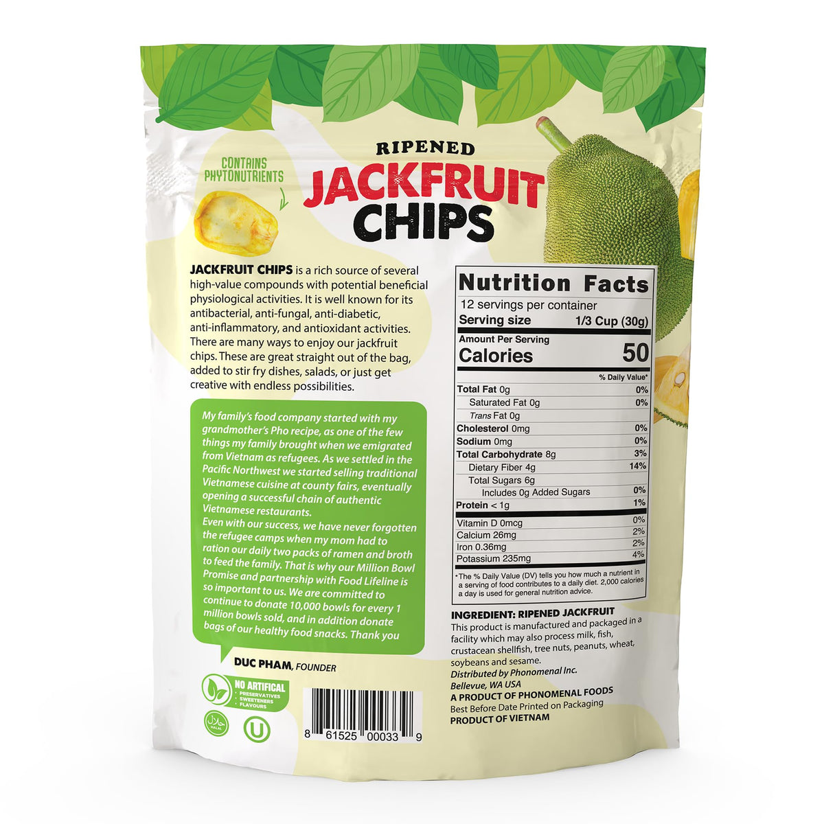 Pho'nomenal ripened jackfruit chips served in a bowl, ideal for sharing.
