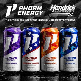 12-pack of PHORM ENERGY Blue Blitz cans ready for on-the-go energy needs.