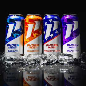 PHORM Energy Grape Smash branding on can, premium quality energy drink.