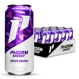 PHORM Energy Grape Smash can, sugar-free caffeine boost for daytime focus.