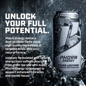 PHORM ENERGY Green Tea caffeine graphic highlights natural energy source