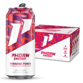 PHORM ENERGY Paradise Punch can front shows vibrant color for sugar-free energy
