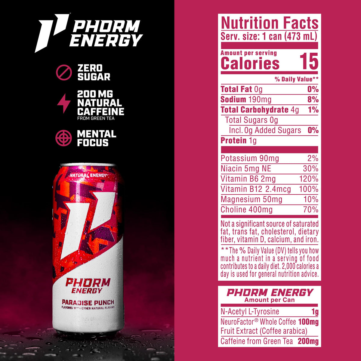 PHORM ENERGY Paradise Punch can tilt highlights refreshing finish and focus potential