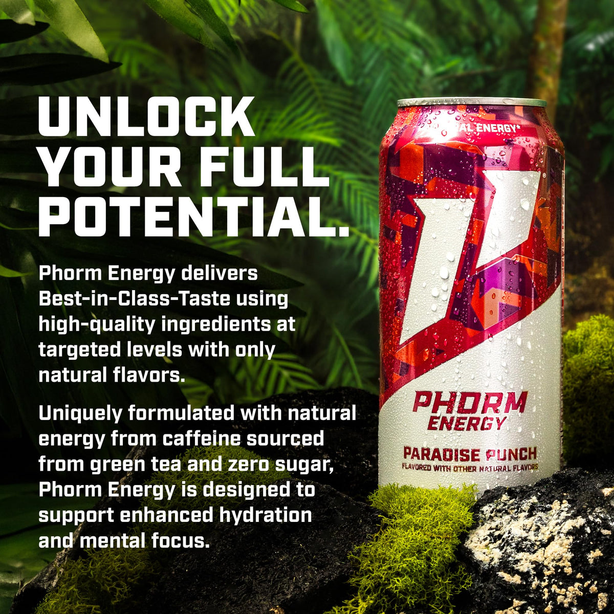 PHORM ENERGY Paradise Punch liquid visual reveals tropical aroma and caffeine-powered momentum